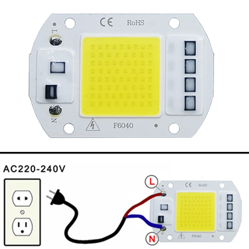 Lámpara LED COB con Chip, 10W, 20W, 30W, 50W, CA 220V, 240V, IP65, IC inteligente, sin necesidad de controlador, luz de inundación DIY, foco de bombilla Led, lámpara para exteriores