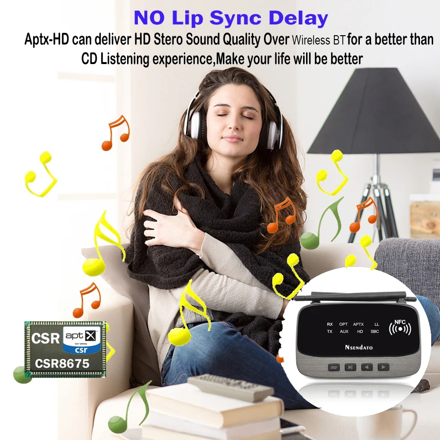 262 pies/80m NFC inalámbrico de largo alcance 5,0 audio estéreo transmisor de música receptor 3 en 1 adaptador de Audio inalámbrico baja latencia aptX HD - imagen 5