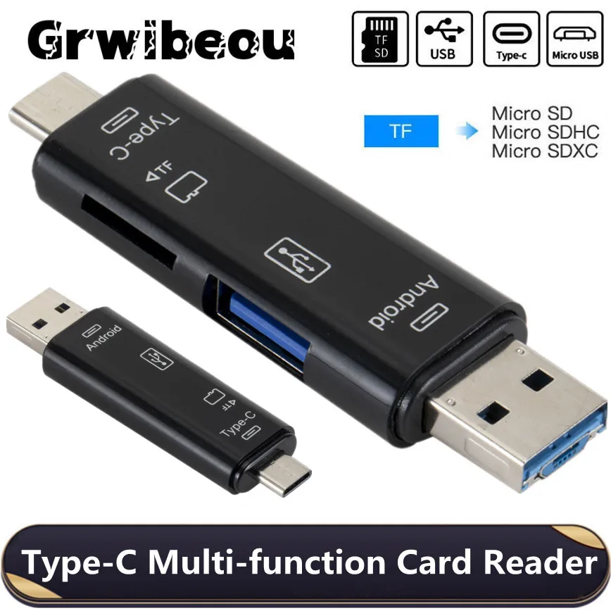 Grwibeou tipo C, Micro USB y USB 3 en 1 lector de tarjetas OTG TF Universal de alta velocidad para cabezales de extensión de ordenador de teléfono Android