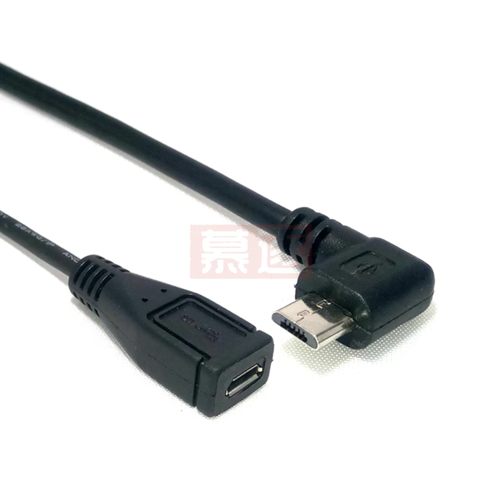 Adaptador de conector Micro USB 2,0 de 5 pines macho a hembra a extensión, conector de clavija larga, ángulo recto, izquierdo, arriba y abajo de 90 grados