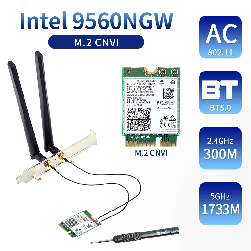 Intel 9560AC Tarjeta WiFi y Bluetooth - 1,73 Gbps, Antenas MHF4/U.FL