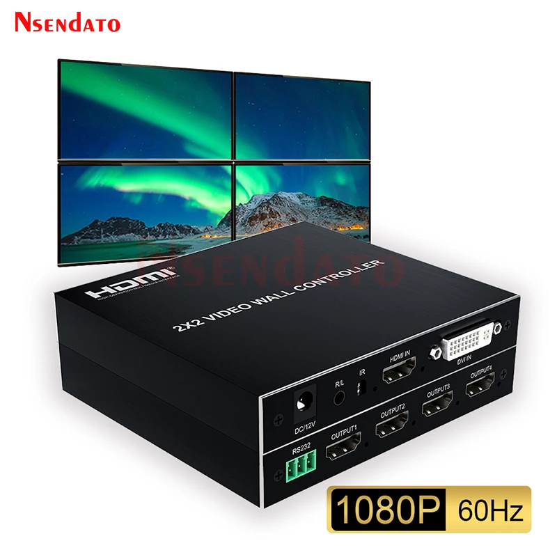 Controlador de pared de vídeo de TV 2x2 HDMI DVI 1080P 60Hz 1X2 1X4 1X3 2X1 3x1 4X1 procesador de pantalla multi video empalmador 180' Flip - imagen 2