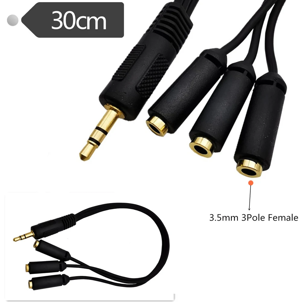 Enchufe estéreo de 3,5mm macho a 3 1/8 "3,5mm Jack estéreo hembra 1 entrada 3 salida Cable divisor de Audio estéreo de 0,3 m