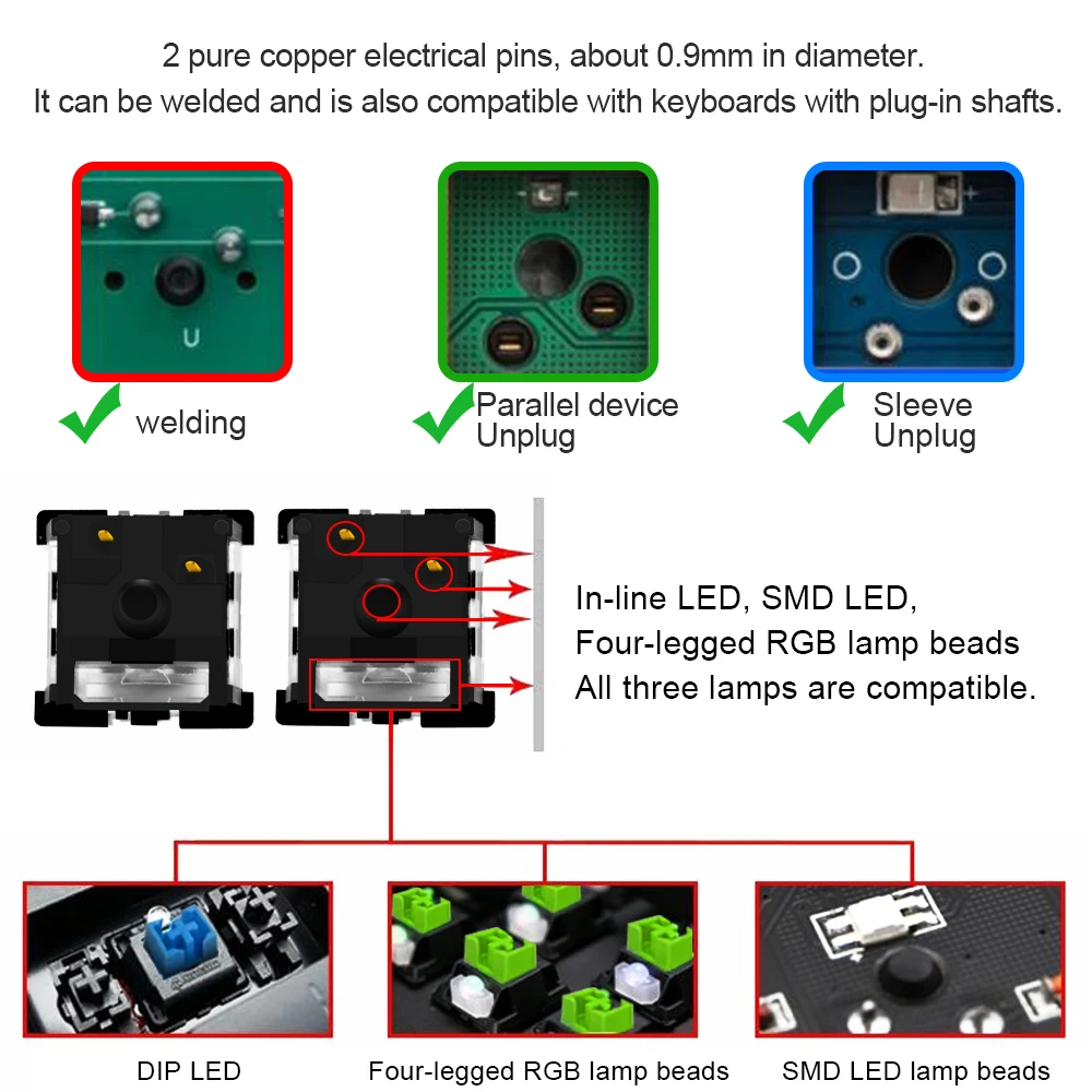 REDRAGON SMD RGB MX switch 3pin Clicky lineal táctil silencioso rojo azul negro marrón púrpura Switche para teclado mecánico retroiluminado - imagen 5