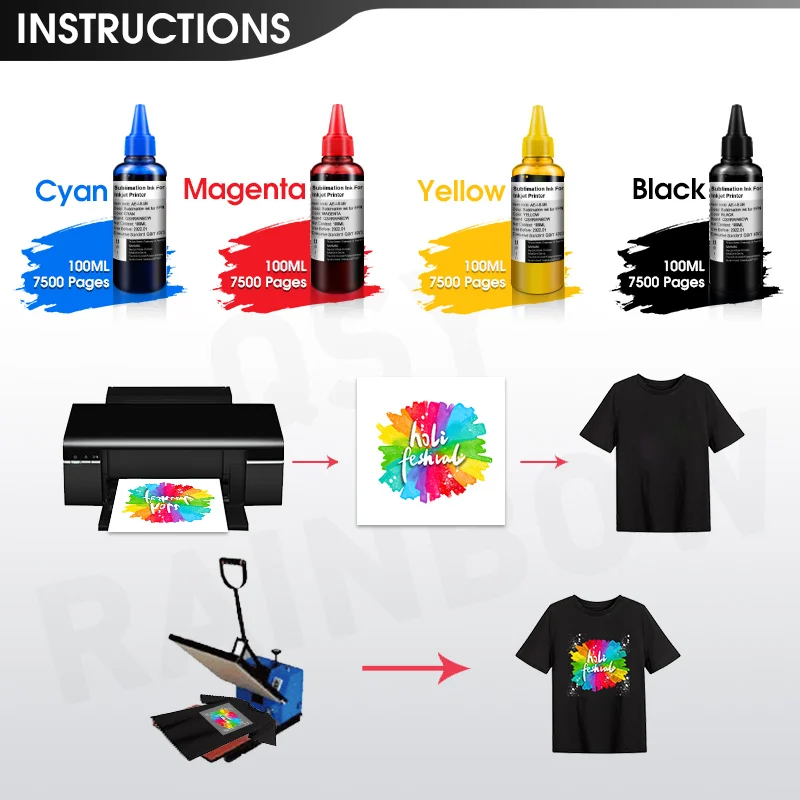 QSYRAINBOW 5 botellas de recarga de tinta de sublimación Universal 100ML para impresora de inyección de tinta Epson de escritorio Ecotank Workforce transferencia de calor - imagen 3