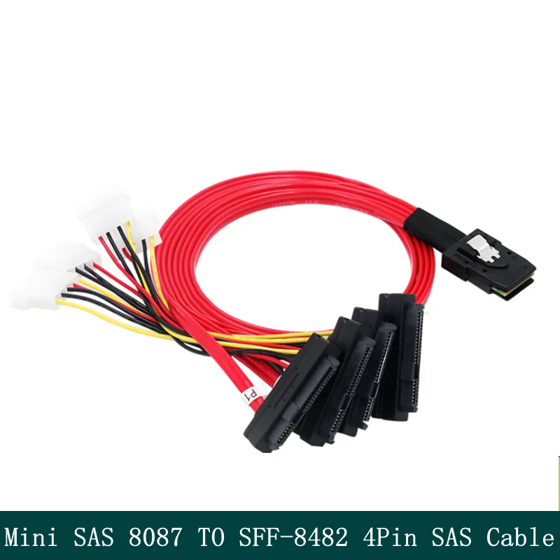 Cable interno Mini SAS de 36 pines SFF-8087 a 4 SAS de 29 pines SFF-8482 con conector de alimentación de 4 pines Cable central para Cable de disco duro SAS 1m