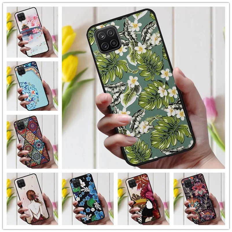 Funda de flores en relieve 3D para Samsung M32, funda bonita en relieve para Samsung Galaxy A22 4G 5G A 22 M12, funda de teléfono para Galaxy M32 A12