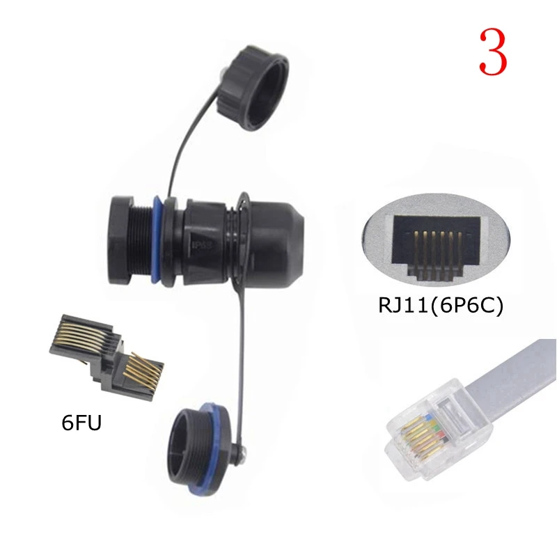Cable telefónico impermeable conector de enchufe RJ11 RJ 11 M20 6P6C adaptador hembra extensor de enchufe de cristal de teléfono de cabeza recta - imagen 5