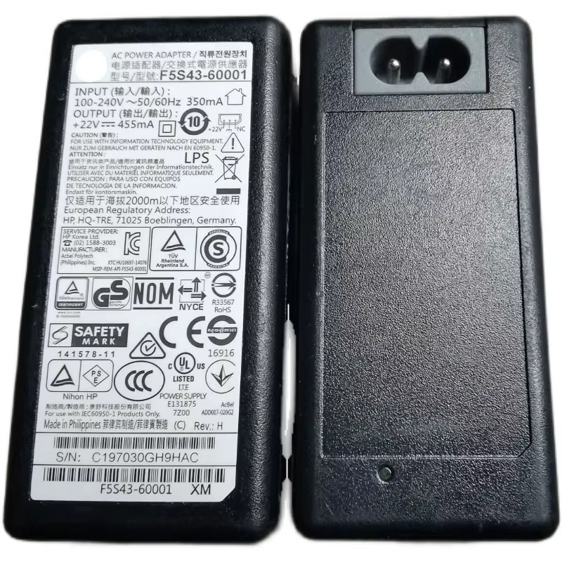 HP Fuente Alimentación 22V 455mA para Impresora Ink Advantage