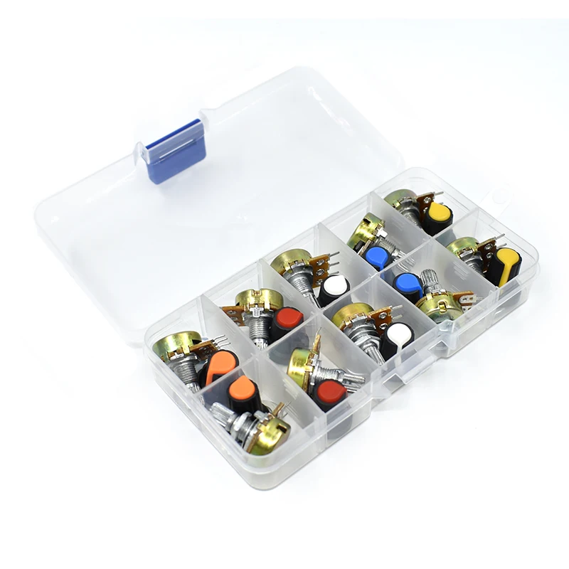 WH148 Kit potenciómetro B1K 2K 5K 10K 20K 50K 100K 250K 500K 1M 15mm conicidad lineal resistencia rotatoria de 3pin con tapa - imagen 2