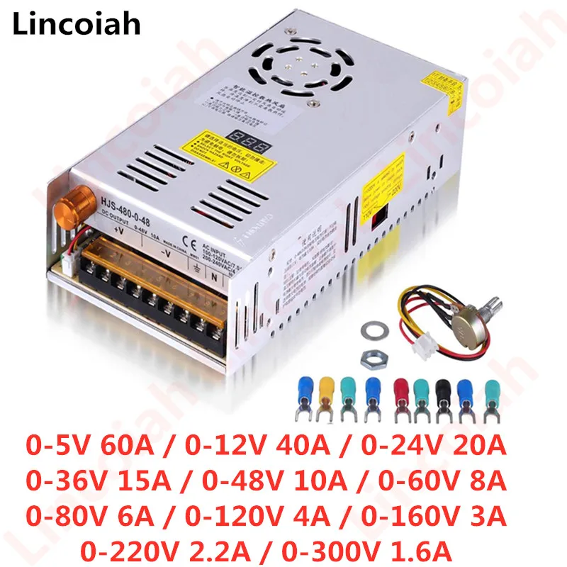 Fuente Conmutada SMPS 12V/24V/48V Ajustable 480W con Display