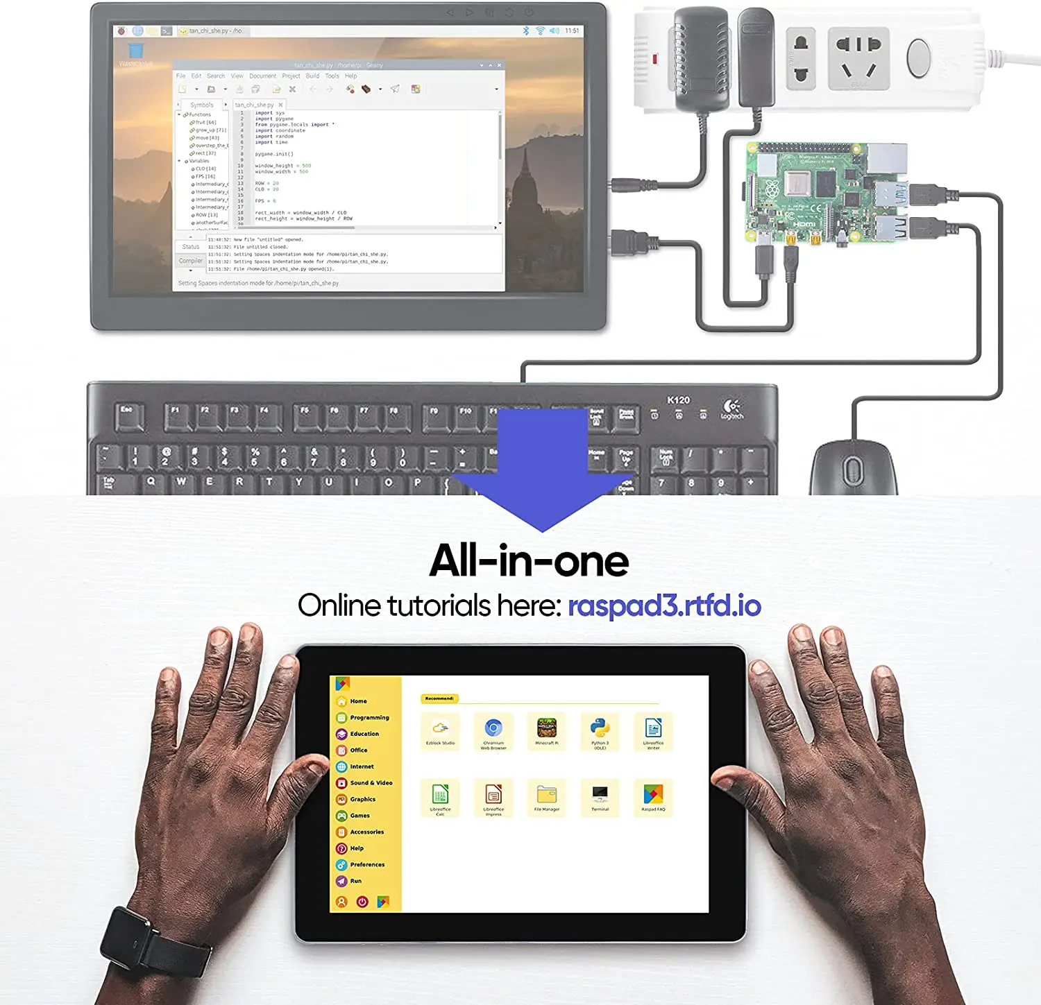 RasPad 3.0: una tableta todo en uno para Raspberry Pi con pantalla táctil de 10,1" y batería incorporada para IoT, programación, juegos, 3D - imagen 4