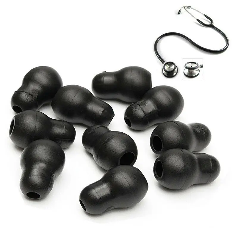 10 unids/lote de almohadillas suaves de silicona negra y gris, tapones para los oídos de repuesto, auriculares para estetoscopio Littmann