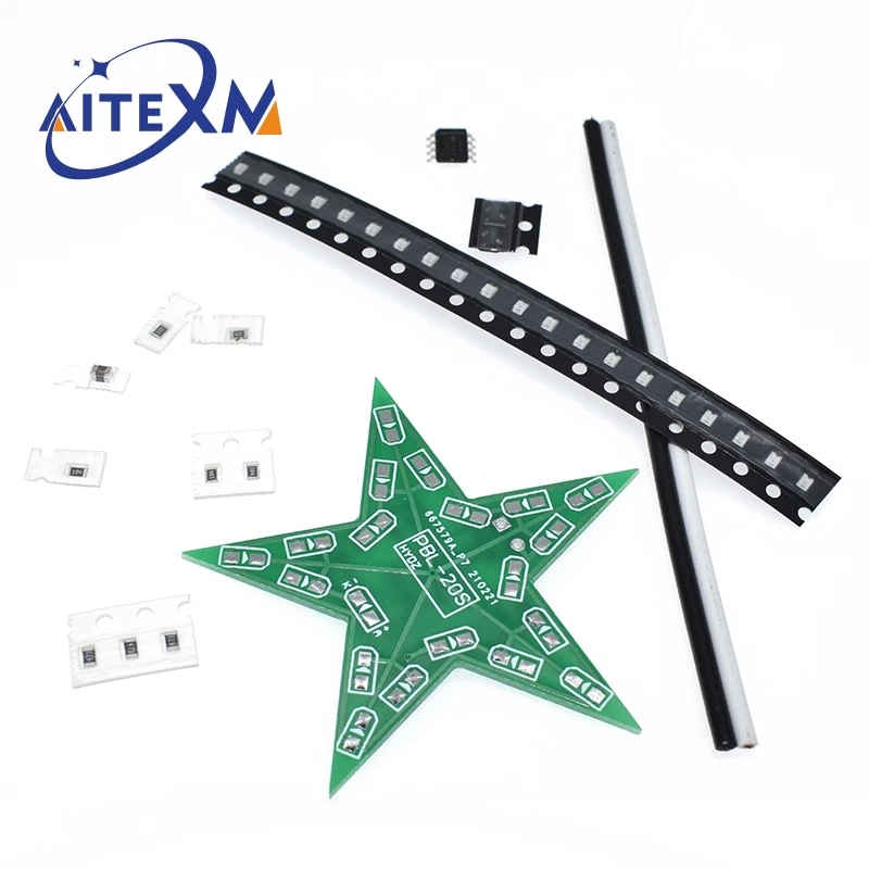 Kit de bricolaje de entrenamiento para estudiantes, luz de respiración con estrella de cinco puntas, luz LED degradada para entrenamiento de soldadura navideña, rojo, verde y azul - imagen 4