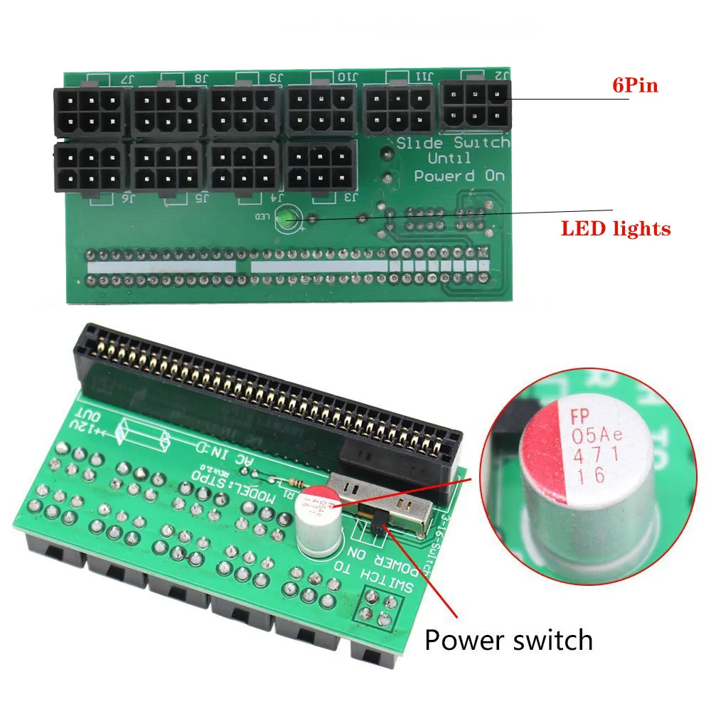 Ethereum ETH ZEC fuente de alimentación de servidor de minería, adaptador de corriente de Cables de 6 pines a 6 + 2 pines, 12V, GPU/PSU, placa de ruptura, 18awg, PCI-E - imagen 2