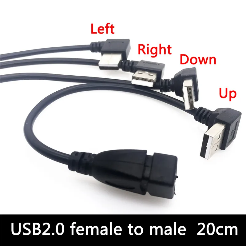 Cable de extensión USB 2,0 tipo A macho A hembra, accesorio con ángulo de 90 grados, 20cm, izquierda, derecha, arriba y abajo, novedad, gran oferta, 1 ud.