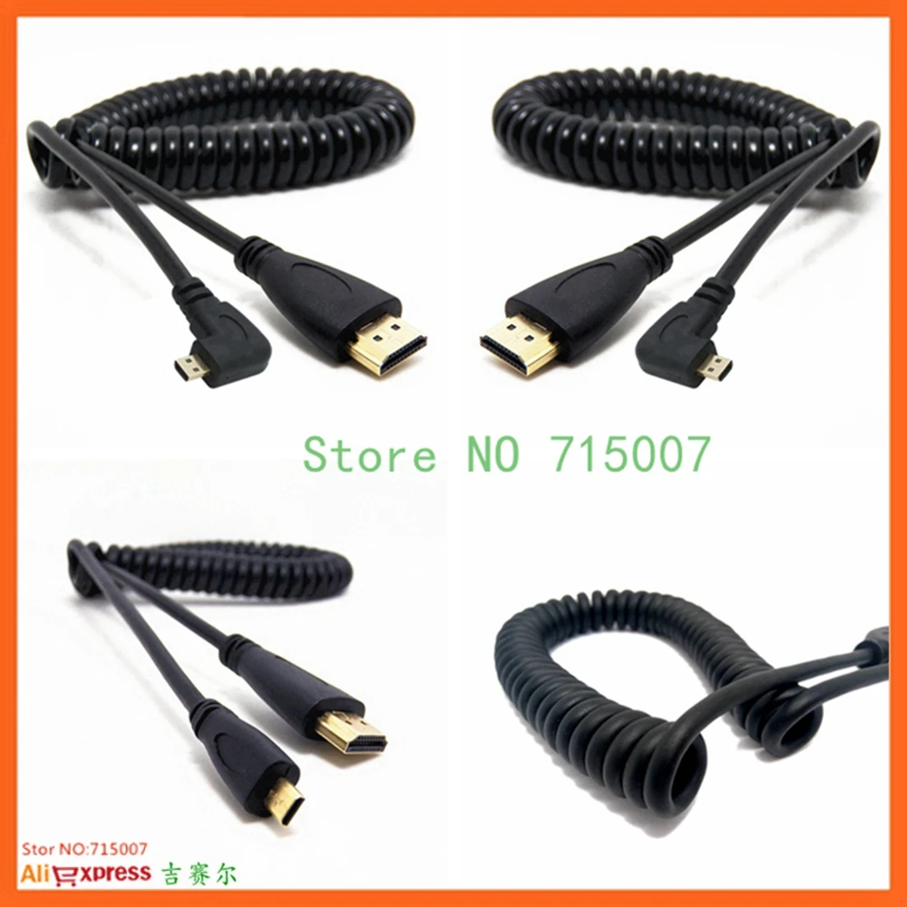 Ángulo recto y izquierdo Mini HDMI-compatible HDTV y Micro HD macho a macho Cable Flexible de rizo de resorte elástico V1.4 DSLR 0,5 M/1,5 M - imagen 4