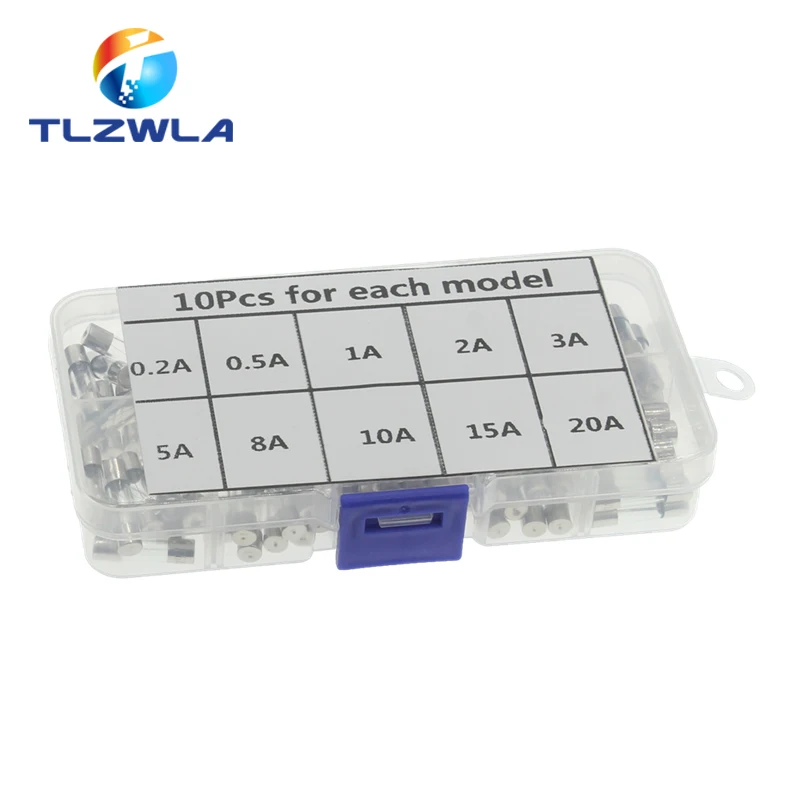 Kit de fusibles surtidos de 5x20mm, tubo de vidrio de soplado rápido, 0,2a-20A, 100 unidades - imagen 3