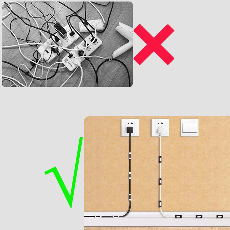 Organizador de Clips de Cable de 100 piezas, gestión de cables, autoadhesivo, bobinadora de alambre de abrazadera fija - imagen 5
