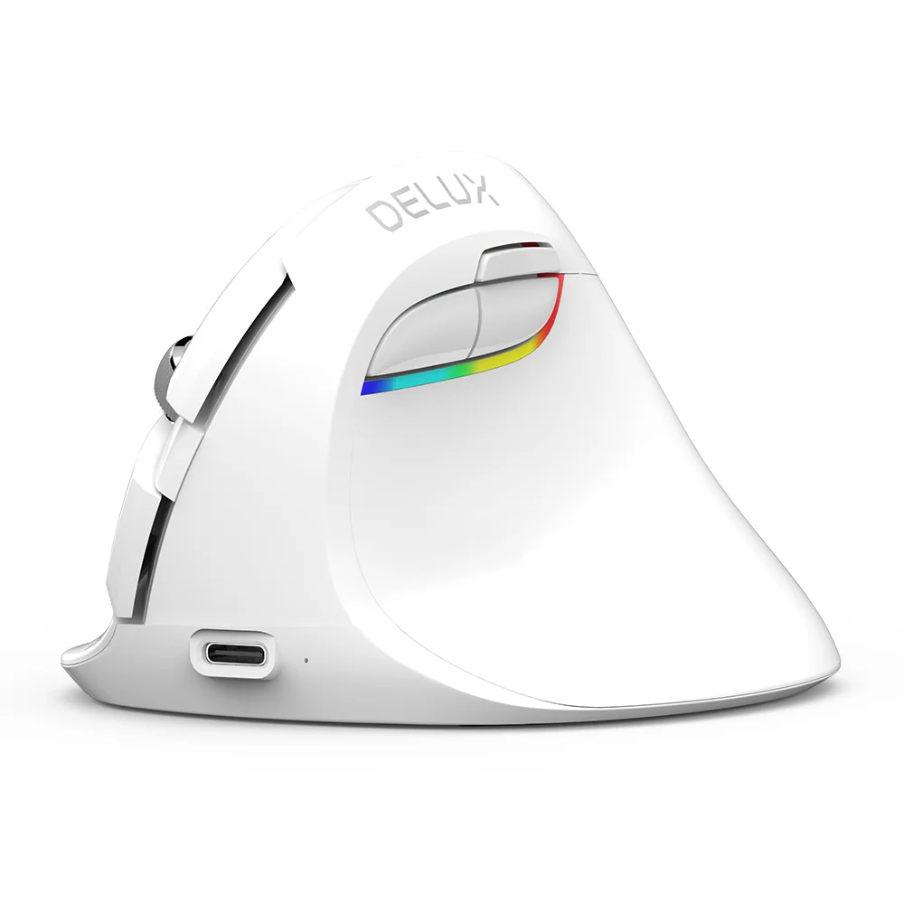 Delux-ratón inalámbrico Vertical M618 Mini para oficina, periférico silencioso recargable con Bluetooth, RGB, 2,4 GHz, color blanco