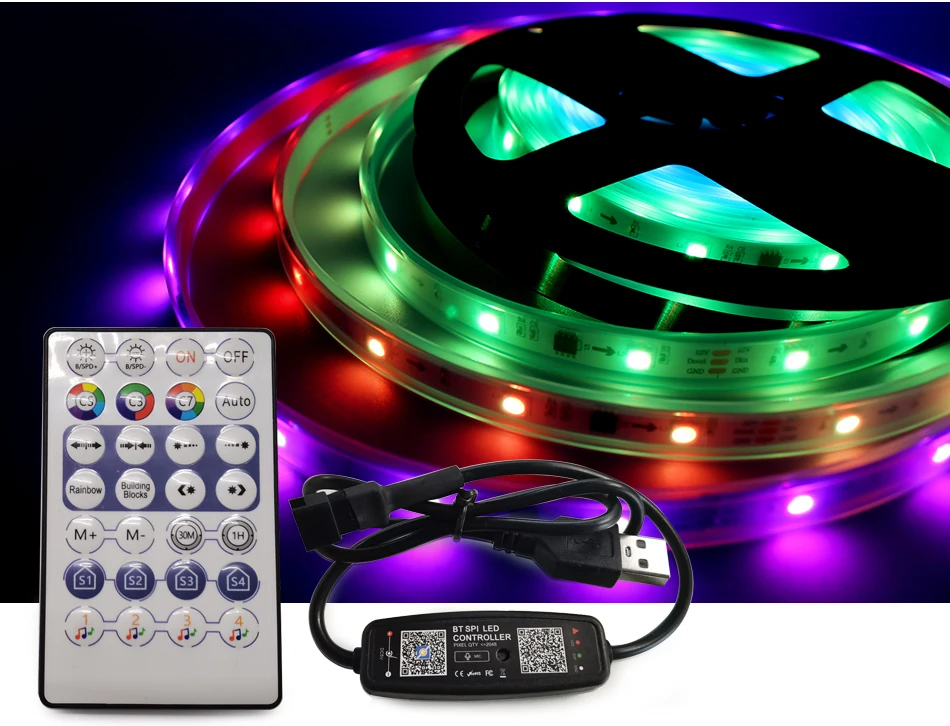 Controlador LED WS2812B, música compatible con Bluetooth para SK6812 WS2811 WS2812, tira de luces LED de píxeles, aplicación de 28 teclas, DC5-24V remoto - imagen 2