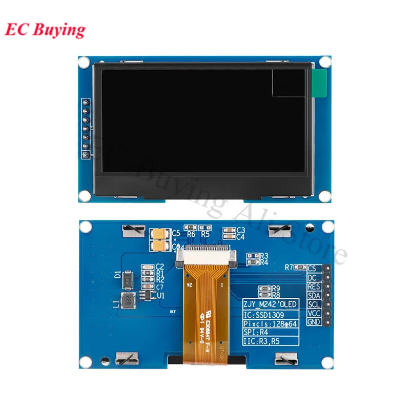 Módulo OLED de 2,42 pulgadas, pantalla LCD de 2,42 "12864, módulo de pantalla LED 128x64 SSD1309 interfaz SPI/IIC I2C para Arduino de 4 pines y 7 pines - imagen 5