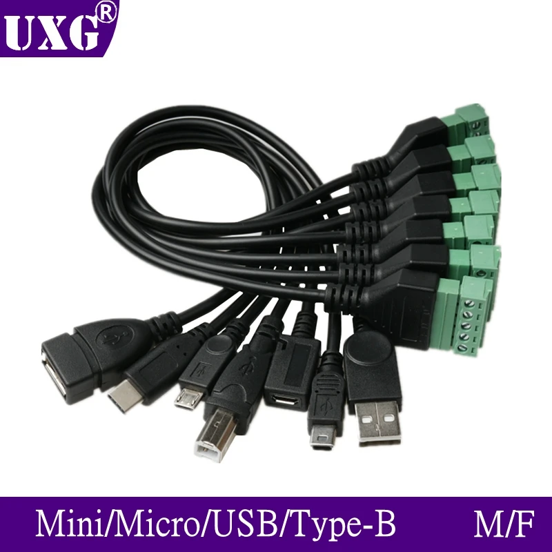 Conector USB 2.0 Hembra B Micro USB Mini USB Tipo C Macho 5 Pines Hembra Conector Tornillo Perno Terminal Escudo Cable Adaptador Enchufe 1 Pie - Vista principal del producto