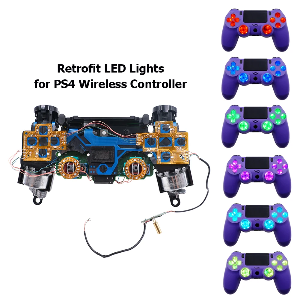 Thumbsticks botones faciales DTF LED Kit de 6 colores luminados d-pad para controlador PS4 accesorios de máquina electrónica