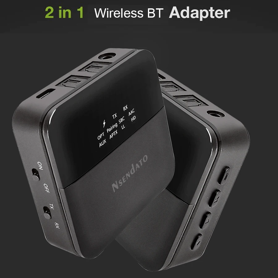 Transmisor receptor óptico inalámbrico 2 en 1, BT 5,0, CSR8675, 3,5mm, Audio aptx HD LL, adaptador óptico y pantalla de visualización para TV y coche
