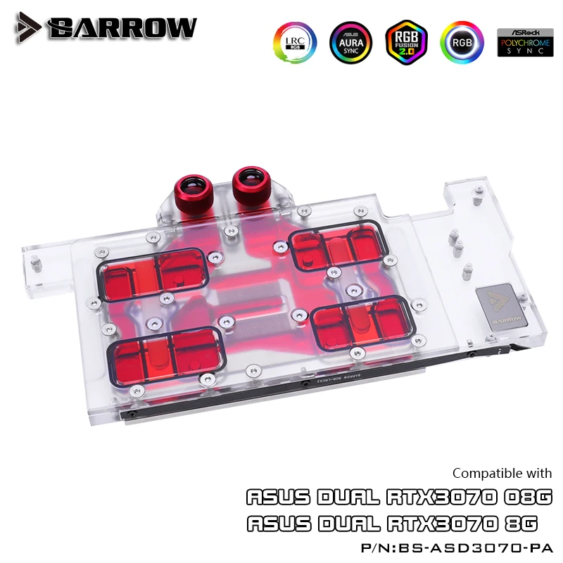 Barrow LRC2.0-bloque de agua GPU de cobertura completa, Enfriador de 5V ARGB GPU, para ASUS DUAL 3070 Aurora, BS-ASD3070-PA