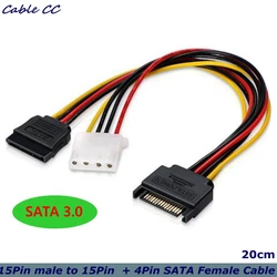 Cable SATA Datos 15 Pines + Alimentación 4 Pines Disco Duro