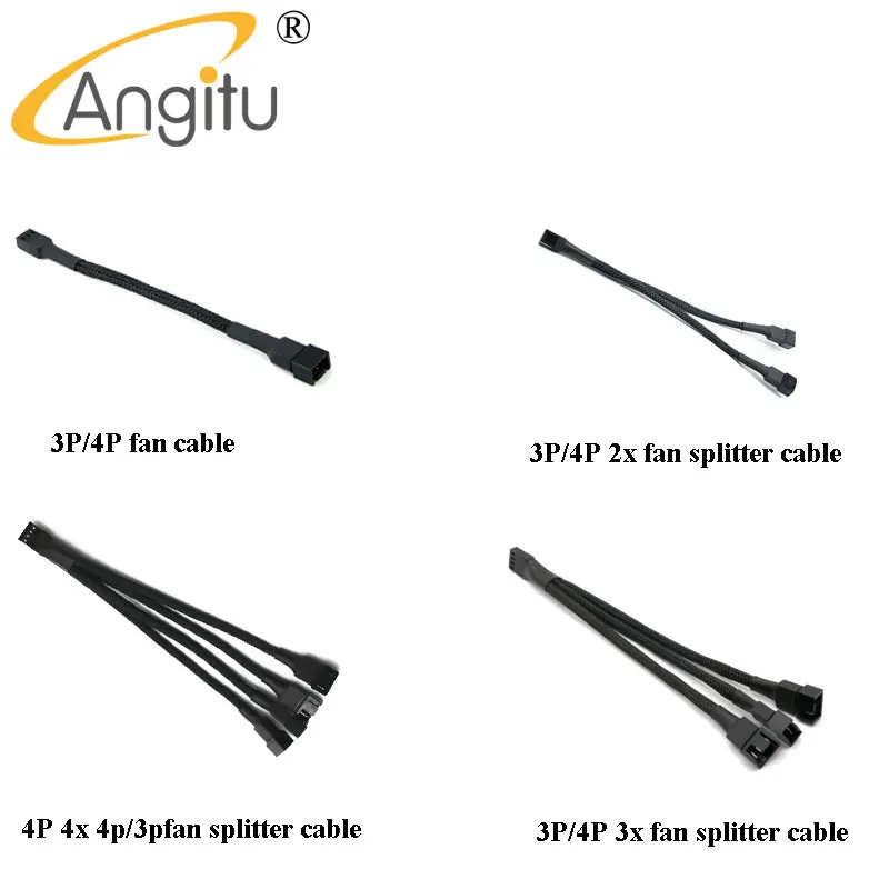 Angitu 3 pines/4 pines 1x2x 3x 4x Cable de extensión de ventilador PWM/adaptador de enfriador de ventilador macho a hembra Cable de alimentación de ventilador de CPU de PC