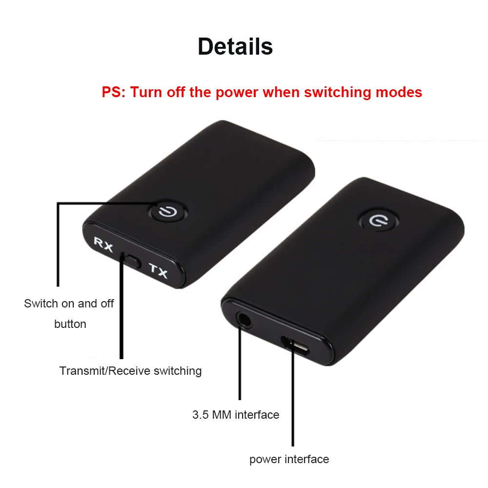 Adaptador de Audio de música Hifi AUX de 3,5mm 2 en 1 receptor transmisor inalámbrico compatible con Bluetooth 5,0 recargable para TV PC altavoz de coche - imagen 5