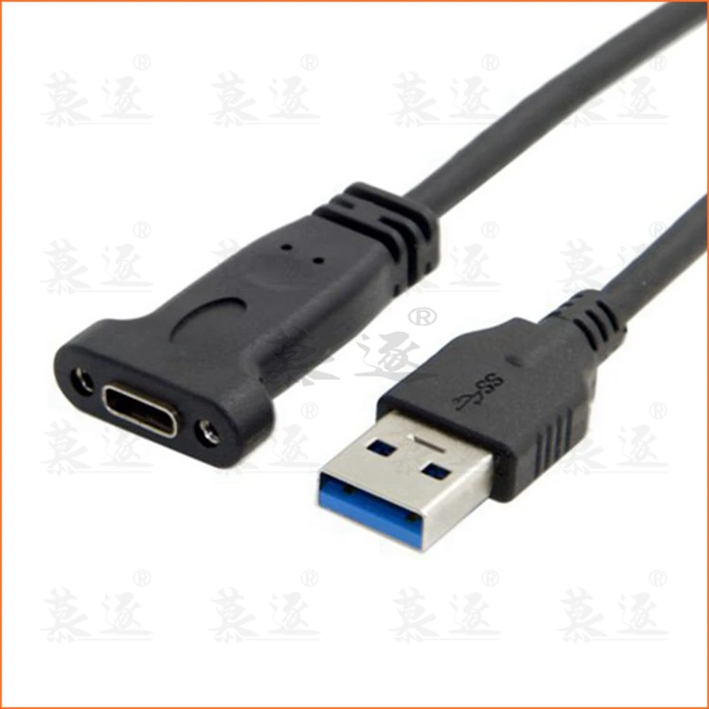 0,2 M USB 3,0 A macho a USB 3,1 tipo C tipo c USB-C hembra HDD Cable de conexión de datos de carga 20 cm con orificio para tornillo de montaje en Panel