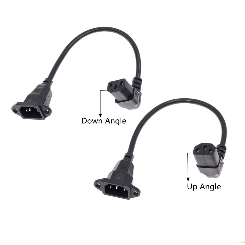Cable de extensión adaptador de agujeros de tornillo, 90 grados, C13 a C14, 30cm/1 pie, IEC320, C14 a C13, cable de alimentación de CA en ángulo arriba/abajo