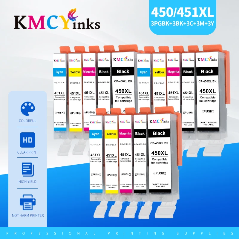 KMCYinks-cartucho de tinta compatible con canon PIXMA, PGI-450, PGI 450, CLI 451, pgi450, MG5440, MG5540, MG5640, MG6440, Ip7240, MX924, IX6540