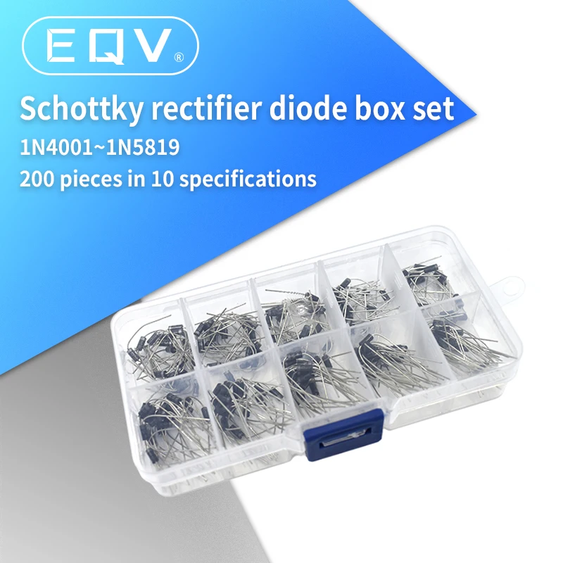 Kit surtido de diodos rectificadores de 10 valores, 200 piezas, 1N4001, 1N4002, 1N4003, 1N4004, 1N4005, 1N4006, 1N4007, 1N5817, 1N5818, 1N5819 + caja - imagen 2
