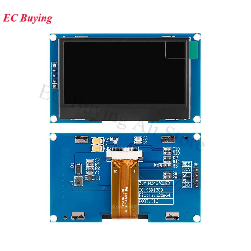 Módulo OLED de 2,42 pulgadas, pantalla LCD de 2,42 "12864, módulo de pantalla LED 128x64 SSD1309 interfaz SPI/IIC I2C para Arduino de 4 pines y 7 pines - imagen 4