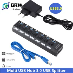 Hub 7 Puertos USB 3.0 con Interruptor y Adaptador