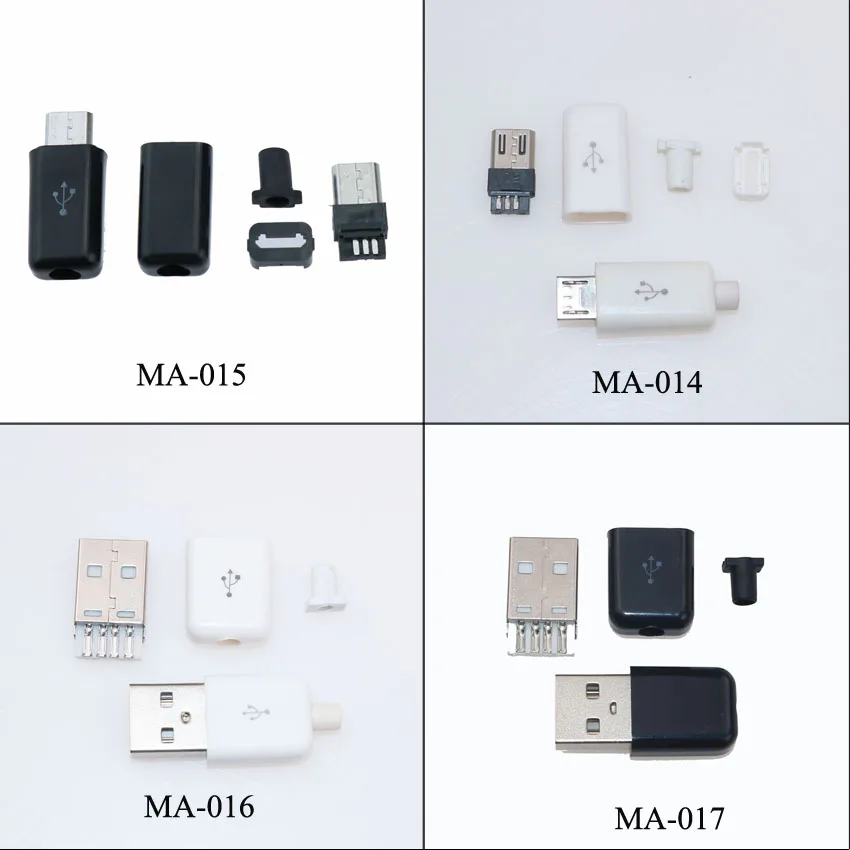 Conector Micro USB macho, 1 piezas, de segunda mano, carga trasera, color blanco y negro