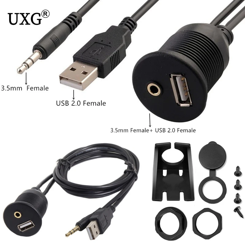 Panel de montaje empotrado USB 3,0 USB 2,0 + Cable de extensión de 3,5mm tablero macho a hembra para coche motocicleta 1m 2m - imagen 2