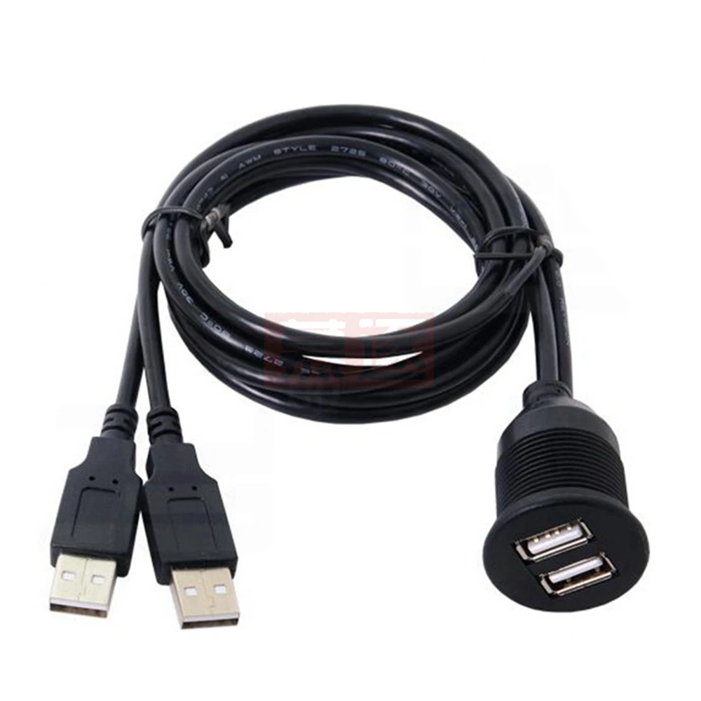2 puertos Dual USB 2,0 macho a hembra AUX montaje empotrado Cable de extensión de montaje en coche para camión barco motocicleta Panel de salpicadero - imagen 2