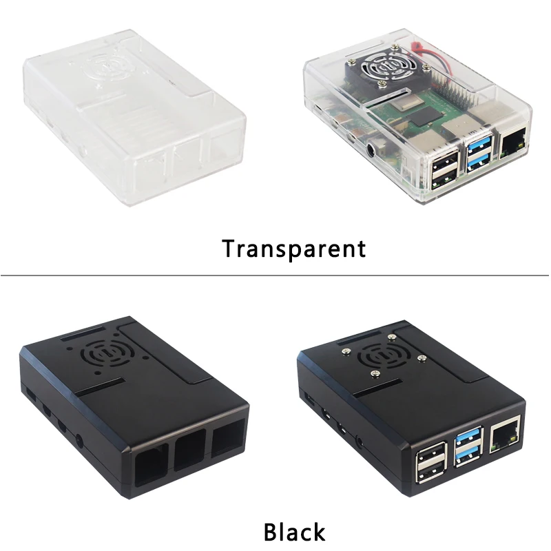 Raspberry Pi 4 Modelo B ABS Carcasa de plástico transparente negro Cubierta GPIO extraíble con ventilador de refrigeración para Raspberry Pi 4 - imagen 4