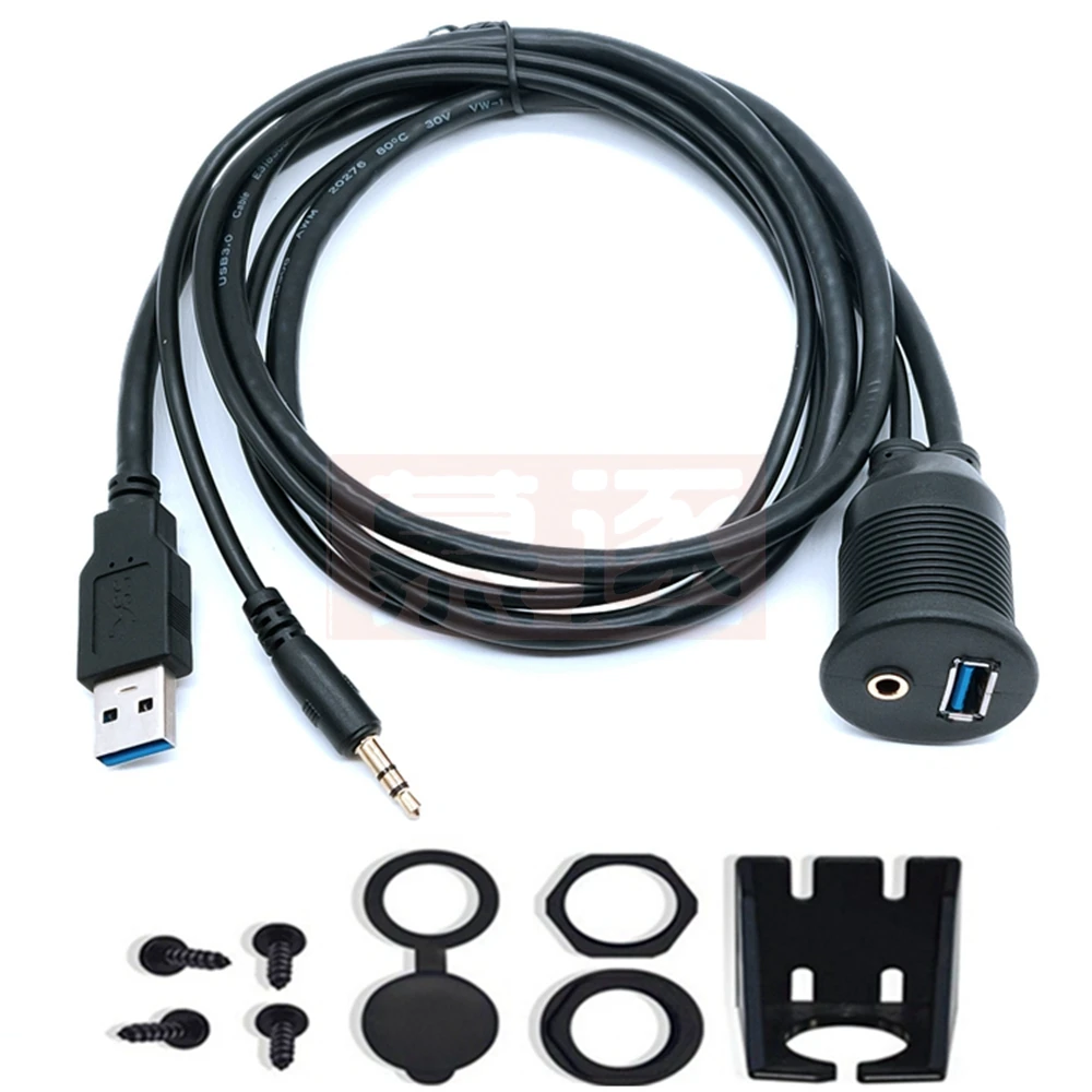 Panel de instrumentos para automóvil, cable de extensión auxiliar USB 3,0, cable de extensión macho a hembra montado en vehículo de 3,5mm - imagen 4
