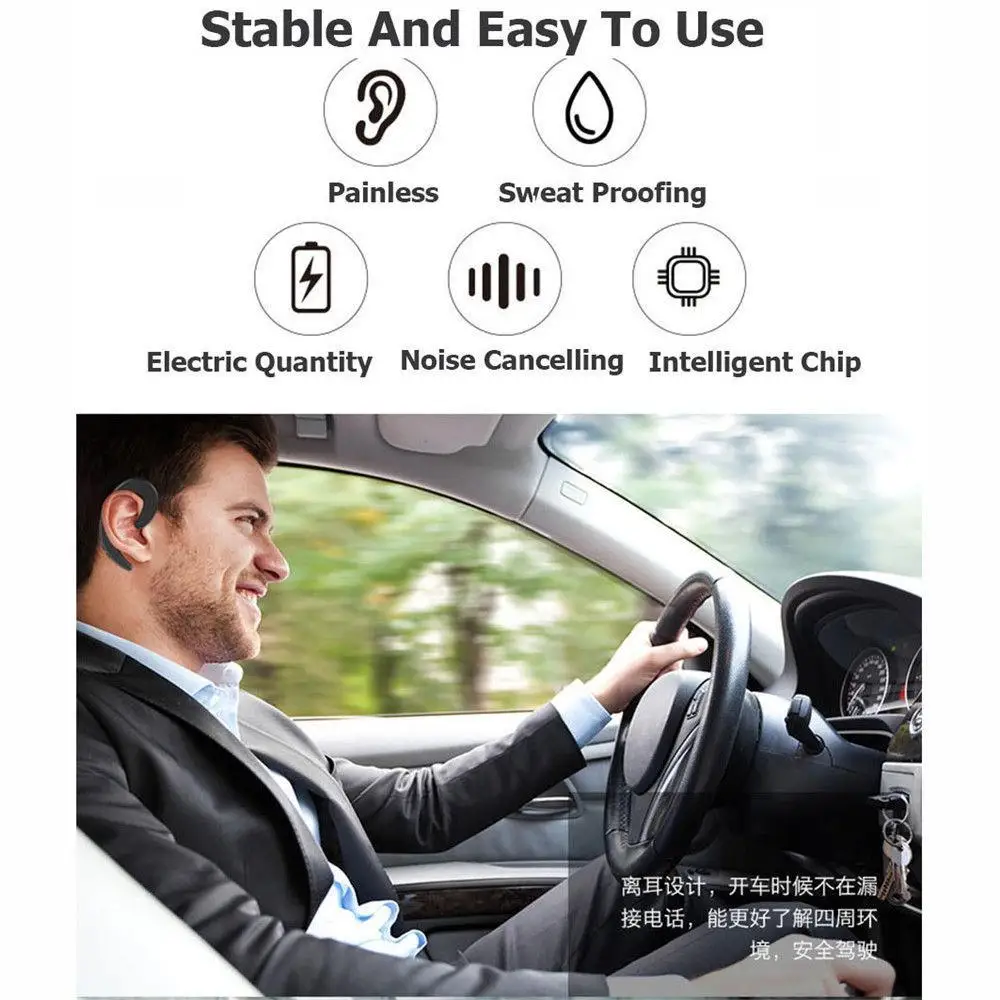 Auriculares inalámbricos de conducción ósea con micrófono, sobre la oreja cascos deportivos, estéreo, compatibles con Bluetooth, gancho para la oreja - imagen 5