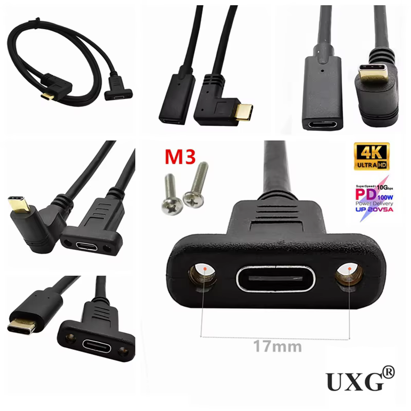 Extensor USB-C Macho-Hembra con Tornillo para Montaje Panel