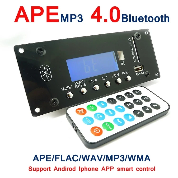 Módulo de placa decodificadora MP3 con Bluetooth 4,0, con ranura para tarjeta SD/USB/FM/alarma, APE FLAC WAV WMA, KIT de placa decodificadora Digital LED SD/MMC
