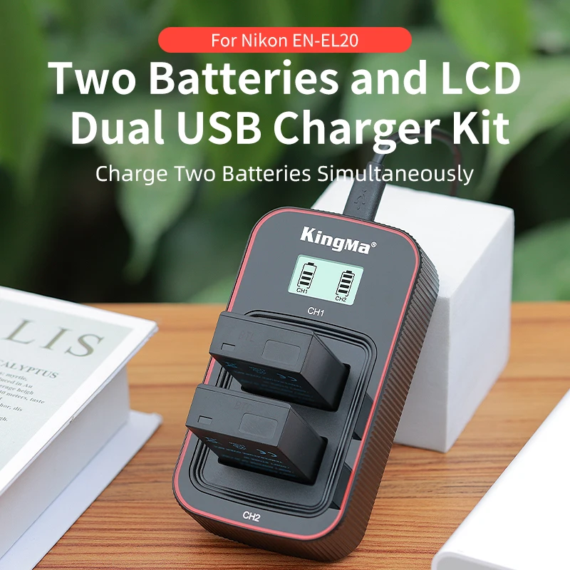 KingMa-Batería recargable de doble cargador USB para cámaras Nikon Coolpix P1000 P950 J1 J2 J3 S1, EN EL20, pantalla inteligente, 2, 2, P1000 - imagen 2