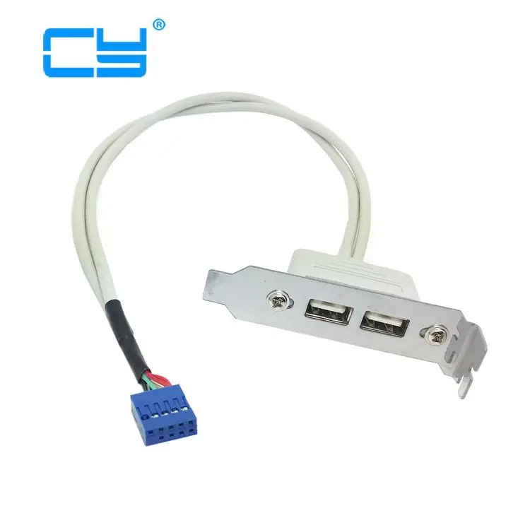 Panel trasero USB 2,0 tipo A hembra A placa base, Cable de 9 pines, 30cm con perfil bajo, 8cm de altura, soporte PCI blanco