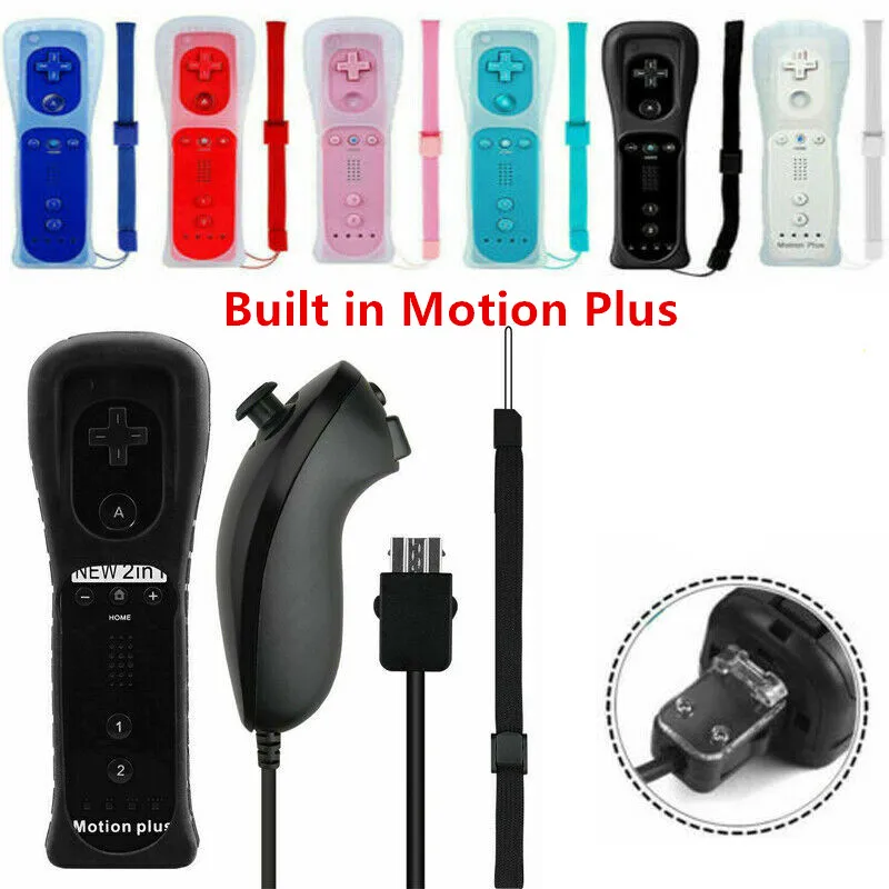 Mando a distancia inalámbrico Motion Plus + Nunchuck 2 en 1 para Nintendo Wii, Joystick, funda de silicona